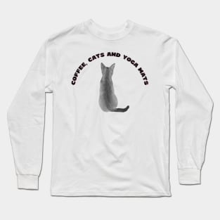 Coffee cats and yoga mats funny yoga and cat drawing Long Sleeve T-Shirt